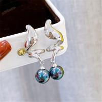 Brass Stud Earring with Plastic Pearl plated fashion jewelry & for woman nickel lead & cadmium free 39mm Sold By Pair