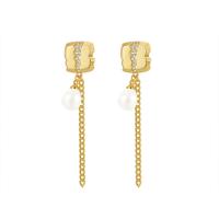 Brass Stud Earring with Plastic Pearl plated fashion jewelry & micro pave cubic zirconia & for woman nickel lead & cadmium free Sold By Pair