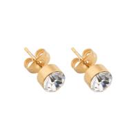 Stainless Steel Stud Earrings, 304 Stainless Steel, Vacuum Ion Plating, fashion jewelry & for woman & with rhinestone, golden, 6x6x5mm, Sold By Pair