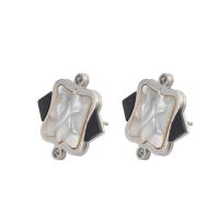 Boucle d'oreille de gaujon en acier inoxydable, Acier inoxydable 304, avec coquille, bijoux de mode & pour femme, 20x22x2mm, Vendu par paire