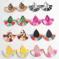 Earring Jewelry, Leather, with Rafidah Grass, fashion jewelry & for woman, more colors for choice, 85mm, Sold By Pair