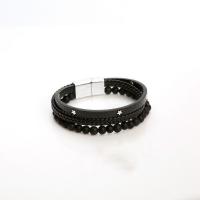PU Leather Cord Bracelets with Natural Stone & Zinc Alloy vintage & for man black Length 21 cm Sold By PC