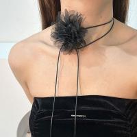 Fashion Choker Necklace Cloth with Wax Cord Flower fashion jewelry Sold By PC