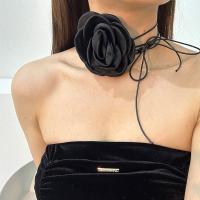 Fashion Choker Necklace, Cloth, with Wax Cord, Flower, fashion jewelry, more colors for choice, 100x100mm, Sold By PC