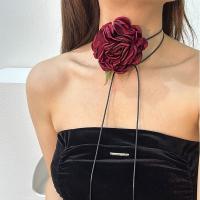 Mode Collier Choker, tissu, avec corde de cire, fleur, bijoux de mode, plus de couleurs à choisir, 91x91mm, Vendu par PC
