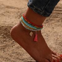 Zinc Alloy Anklet with Cotton Thread & Seedbead & Plastic Pearl fashion jewelry nickel lead & cadmium free Length Approx 6-7 cm Sold By Set