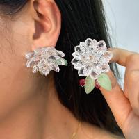 Tibetan Style Drop Earrings, with Crystal, Flower, plated, fashion jewelry, more colors for choice, nickel, lead & cadmium free, 43x63mm, Sold By Pair