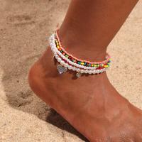 Zinc Alloy Anklet with Seedbead & ABS Plastic Pearl plated fashion jewelry nickel lead & cadmium free Sold By Set