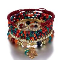 Acrylic Bracelets, with Elastic Thread & Tibetan Style, 6 pieces & Bohemian style & with rhinestone, more colors for choice, nickel, lead & cadmium free, Length:Approx 18 cm, Sold By Set