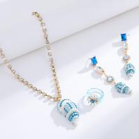 Tibetan Style Jewelry Sets, finger ring & earring & necklace, with Glass Rhinestone & ABS Plastic Pearl & Resin & Brass, fashion jewelry & different styles for choice & for woman, nickel, lead & cadmium free, Sold By PC