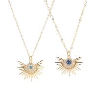 Collier Evil Eye bijoux, laiton, avec 5CM chaînes de rallonge, Plaqué d'or, styles différents pour le choix & pavé de micro zircon & pour femme, doré, 25x22mm, Longueur:44 cm, Vendu par PC