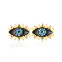 Male Orecchini Eye, ottone, placcato oro vero, Micro spianare cubic zirconia & per la donna & smalto, nessuno, 15x11mm, Venduto da coppia