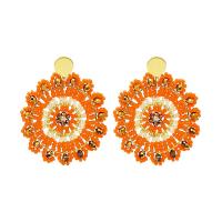 Stainless Steel Stud Earrings 304 Stainless Steel with Glass Beads Flower handmade fashion jewelry & folk style & for woman orange Sold By Pair