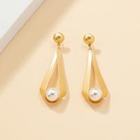 Tibetan Style Stud Earring, with Plastic Pearl, gold color plated, fashion jewelry & for woman, nickel, lead & cadmium free, 68x22mm, Sold By Pair