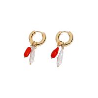Freshwater Pearl Earrings, Brass, with Clubs Agate & Freshwater Pearl, Natural & fashion jewelry & for woman, two different colored, 45x20mm, Sold By Pair