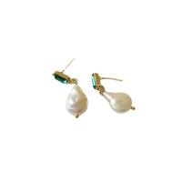 Freshwater Pearl Earrings Brass with Gemstone & Freshwater Pearl high quality plated Natural & fashion jewelry & for woman two different colored 30mm Sold By Pair