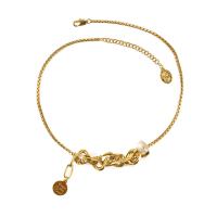 Freshwater Pearl Brass Chain Necklace, cobre, with Pérolas de água doce, with 6.5cm extender chain, desvanece-se e nunca alta qualidade chapeado, joias de moda & para mulher, dourado, 38mm, comprimento 37 cm, vendido por PC