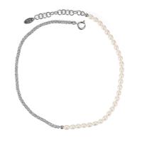 Freshwater Pearl Brass Necklace with Freshwater Pearl with 6.5cm extender chain platinum plated fashion jewelry & micro pave cubic zirconia & for woman two different colored Sold Per 36 cm Strand