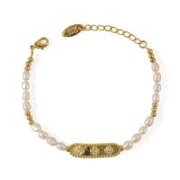 Freshwater Kulturperler Pearl Bracelet, Messing, med Ferskvandsperle, guldfarve belagt, mode smykker & for kvinde & med cubic zirconia, to forskellige farvede, Længde 14.5 cm, Solgt af PC