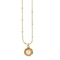 Freshwater Pearl Brass Chain Necklace, cobre, with Pérolas de água doce, cromado de cor dourada, joias de moda & para mulher, dois diferentes cores, 17mm, comprimento Aprox 44 cm, vendido por PC