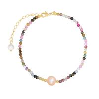 Bracelet en perles de culture d'eau douce, perle de plastique, avec tourmaline & alliage de zinc, fait à la main, bijoux de mode & pour femme, multicolore, Vendu par Environ 21-23 cm brin