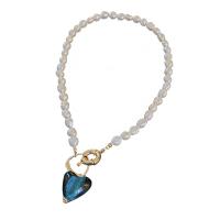 Collier de perles d'eau douce naturelles, perle de plastique, avec alliage de zinc, fait à la main, bijoux de mode & pour femme, deux couleurs différentes, Vendu par 43.7 cm brin