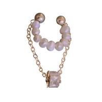 Boucles d'oreilles en perles d'eau douce, perle de plastique, avec entretoise d'alliage zinc strass, fait à la main, bijoux de mode & pour femme & avec zircone cubique, deux couleurs différentes, 31x17mm, Vendu par PC