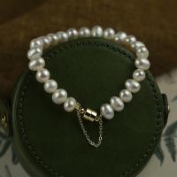Freshwater Kulturperler Pearl Bracelet, Plastic Pearl, med Zinc Alloy, med 5cm extender kæde, håndlavet, mode smykker & for kvinde, hvid, 63mm, Solgt af Strand