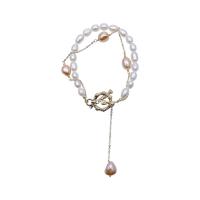 Freshwater Cultured Pearl Bracelet Freshwater Pearl with Zinc Alloy gold color plated Double Layer & fashion jewelry & for woman two different colored Sold Per 20-23 cm Strand