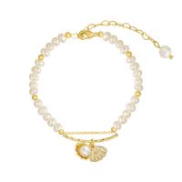 Bracelet en perles de culture d'eau douce, perle d'eau douce cultivée, avec alliage de zinc, Placage de couleur d'or, bijoux de mode & pour femme, deux couleurs différentes, 31x17mm, Vendu par 20-23 cm brin