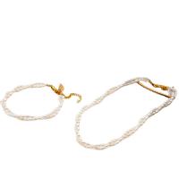 Комплекты украшений с жемчугом, браслет & ожерелье, Пресноводные жемчуги, с титан, Связанный вручную, ювелирные изделия моды & разные стили для выбора & Женский, два разных цвета, Braceletuff1a16+3.5cm,Necklace:30+9cm, продается Strand