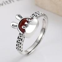 925 Sterling Silver Finger Rings with Yunnan Red Agate Rabbit Antique finish fashion jewelry & for woman nickel lead & cadmium free 12mm Sold By PC