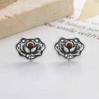 925 Sterling Silver Stud Earrings with Yunnan Red Agate Antique finish fashion jewelry & for woman nickel lead & cadmium free 10mm Sold By Pair