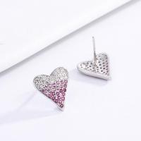 Cubic Zirconia Micro Pave Sterling Silver Earring, 925 Sterling Silver, Heart, fashion jewelry & micro pave cubic zirconia & for woman, nickel, lead & cadmium free, 11x12mm, Sold By Pair