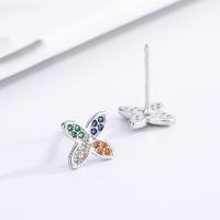 Cubic Zirconia Micro Pave Sterling Silver Earring 925 Sterling Silver Four Leaf Clover fashion jewelry & micro pave cubic zirconia & for woman nickel lead & cadmium free Sold By Pair