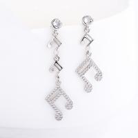 Asymmetric Earrings 925 Sterling Silver Music Note fashion jewelry & micro pave cubic zirconia & for woman nickel lead & cadmium free Sold By Pair
