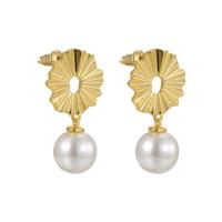 Brass Stud Earring, with Plastic Pearl, plated, fashion jewelry & for woman, more colors for choice, nickel, lead & cadmium free, 16x29mm, Sold By Pair