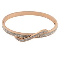 Stainless Steel Bangle, 304 Stainless Steel, Vacuum Ion Plating, fashion jewelry & for woman & with rhinestone, rose gold color, 68*10*5mm, Sold By PC