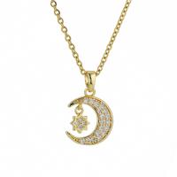 Stainless Steel Jewelry Necklace, 304 Stainless Steel, Moon and Star, plated, fashion jewelry & micro pave cubic zirconia & for woman, golden, Sold Per Approx 15.75 Inch Strand