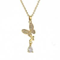 Stainless Steel Jewelry Necklace, 304 Stainless Steel, Butterfly, plated, fashion jewelry & micro pave cubic zirconia & for woman, golden, Sold Per Approx 15.75 Inch Strand