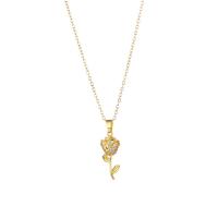 Stainless Steel Jewelry Necklace, 304 Stainless Steel, with 1.97inch extender chain, Rose, 18K gold plated, fashion jewelry & for woman & with rhinestone, golden, 26x9mm, Sold Per Approx 15.75 Inch Strand