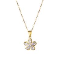 Stainless Steel Jewelry Necklace 304 Stainless Steel with 1.97inch extender chain Flower 18K gold plated fashion jewelry & for woman & with rhinestone golden Sold Per Approx 15.75 Inch Strand