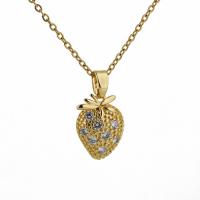Stainless Steel Jewelry Necklace 304 Stainless Steel Strawberry 18K gold plated fashion jewelry & for woman & with rhinestone golden Sold Per Approx 15.75 Inch Strand
