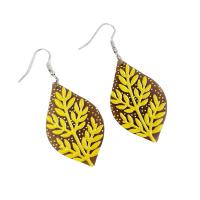 Acrylic Jewelry Earring, Leaf, fashion jewelry & for woman, yellow, 63x23mm, Sold By Pair