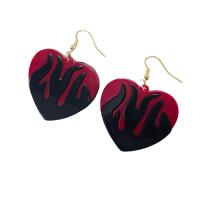 Boucle d'oreille bijoux acrylique, coeur, bijoux de mode & pour femme, rouge, 53x37mm, Vendu par paire