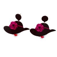 Boucle d'oreille bijoux acrylique, chapeau, bijoux de mode & pour femme, noire, 53x58mm, Vendu par paire