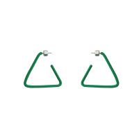 Brass Stud Earring, Triangle, silver color plated, fashion jewelry & for woman & enamel, green, nickel, lead & cadmium free, 35mm, Sold By Pair