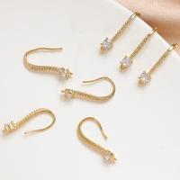 Brass Earring Hook Teardrop plated DIY & micro pave cubic zirconia golden nickel lead & cadmium free Sold By PC