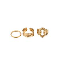 304 rustfrit stål ring Set, guldfarve belagt, tre stykker & justerbar & for kvinde, Størrelse:5.5-7, Solgt af sæt
