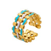 304 Stainless Steel Cuff Finger Ring, gold color plated, adjustable & for woman & enamel, US Ring Size:6.5, Sold By PC